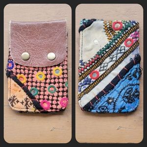 🌋👽 Free People Boho Embroidered Repurposed vtg banjara hippie Wallet card case